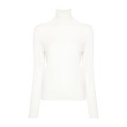 Allude Klassisk Turtlenecktröja i Plattstickning White, Dam