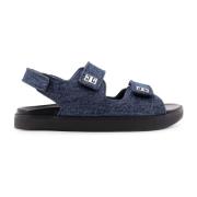 Givenchy Denim Platta Sandaler med Kardborrestängning Blue, Dam