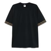 Versace Svarta Crew Neck Polos med Greca Motif Black, Herr