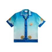 Casablanca Cuban Collar Short Sleeve Shirt Blue, Herr