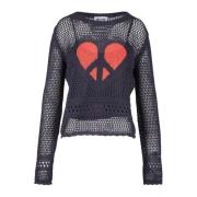 Moschino Mesh Heart Långärmad Crop Top Black, Dam