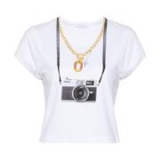 Paco Rabanne Vit Bomull Kamera Print T-shirt White, Dam