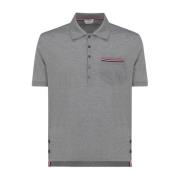 Thom Browne Grå Polo Tröja med RWB Stripe Gray, Herr