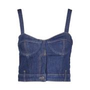 Moschino Denim Crop Top med Hjärtformad Ringning Blue, Dam