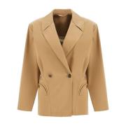 Blazé Milano Beige Bomull Dubbelknäppt Blazer Beige, Dam