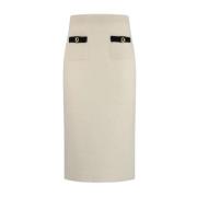 Alessandra Rich Jewel Applique Alpacka Midi Kjol White, Dam