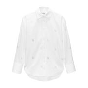 Msgm Vit Bomullsskjorta med Strass Logo White, Dam