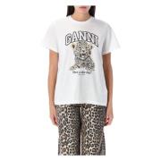 Ganni Leo Print T-Shirt White, Dam