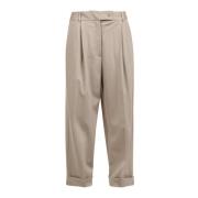 Liviana Conti Baggy Gabardine Byxor med Bred Ben Beige, Dam