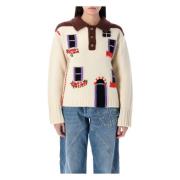 JW Anderson Intarsia Polo Sweater Flax Ss25 Brown, Dam