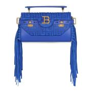 Balmain B-Buzz 19 fransad väska med mocka präglad monogram Blue, Dam