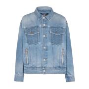 Balmain Denim Logojacka med Dragkedjefickor Blue, Herr