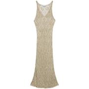 Ganni Midi V-Neck Metallic Klänning Beige, Dam