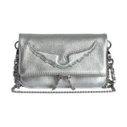 Zadig & Voltaire Silver Metallic Nano Rock Clutch Väska Gray, Dam