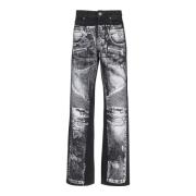 Balmain Löst sittande denim jeans med en bikertryck Black, Herr