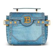 Balmain B-Buzz 23 väska i denimtryckt canvas Blue, Dam