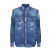 Dsquared2 Mörk Tvätt Denim Skjorta Blue, Herr