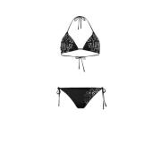 Roberto Cavalli Monogram Bikini Halterneck Låg midja botten Black, Dam