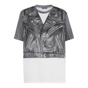 Balmain T-shirt med bikerjacka-tryck Black, Herr