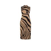 Roberto Cavalli Tiger-Print Ärmlös Klänning med Split Brown, Dam