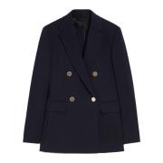 Max Mara Studio Blå Dubbelknäppt Milano Stickad Blazer Blue, Dam