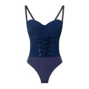 Elisabetta Franchi Blå Bodysuit med Satinband Blue, Dam