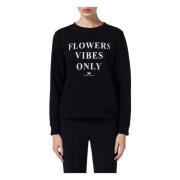 Elisabetta Franchi Svart Sweatshirt med Tryck och Satinband Black, Dam