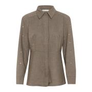 Karen by Simonsen Stilren Walnut Melange Skjortblus Green, Dam