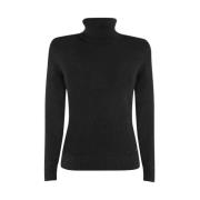 YES ZEE Svart Viskos Turtleneck-tröja med Lurex Black, Dam