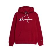 Champion Broderad Script Logo Hoodie i Burgundy Red, Herr