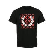 Fred Perry Svart Cross Stitch Tryckt T-shirt Black, Herr