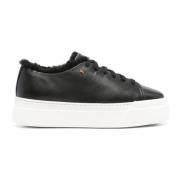 Santoni Svart Shearling Flatform Sole Sneakers Black, Dam