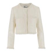 Self Portrait Bouclé Paljettjacka Crew Neck Ivory White, Dam