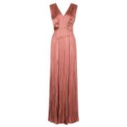 Alberta Ferretti Rosa Satin Plisserad Lång Klänning Pink, Dam