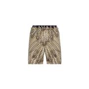 Roberto Cavalli Logga Simshorts Elastisk Midja Italien Tillverkad Brow...