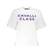 Cavalli Class Vit Bomull T-shirt med Statement Print White, Dam