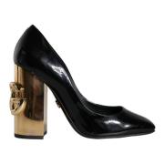 Dolce & Gabbana Svart Guld Patentläder Logotyp Klackar Pumps Black, Da...