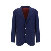 Brunello Cucinelli Ull Blazerjacka med Kontrastknappar Blue, Herr