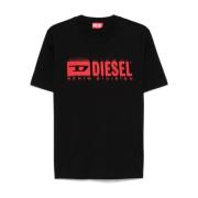 Diesel Svart T-shirt med Rött Tryck Black, Herr