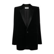 Saint Laurent Svart Sammet Smokingjacka Black, Dam