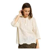 IN Front Elegant Blus med Broderade Motiv Beige, Dam