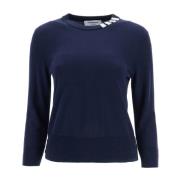 Thom Browne Marinblå Bomulls Sweatshirt med Crew Neck Blue, Dam