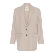 Cream Klassisk Blazer med V-ringning och Ficklock Black, Dam