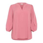 Kaffe Curve Feminin blus med V-ringning Pink, Dam