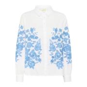 Cream Elegant Skjortblus med Broderi Blue, Dam