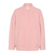 Cream Oversized Bomberjacka med Fickor Pink, Dam