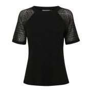 Cream Svart Broderad Tee Topp Black, Dam