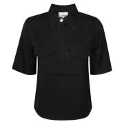 Ganni Stilren Twill Blus för Kvinnor Black, Dam