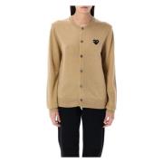 Comme des Garçons Svart Heart Patch Cardigan Stickat Beige Beige, Dam