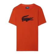 Lacoste Tryckt Logotyp T-shirt - Orange Rund Hals Orange, Herr